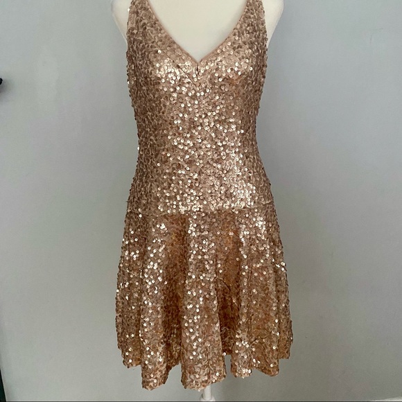 guess rose gold dress GUESS Rose Gold Sequin Bodycon Mini Dress